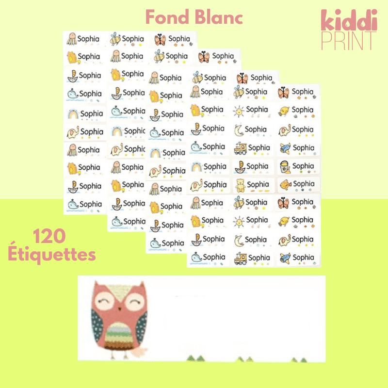 kiddiprint.com 0 Fond Blanc / 120 pcs Étiquettes Autocollantes Personnalisées
