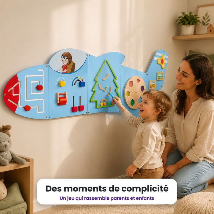 Busy board mural Avion labyrinthe : enfant qui joue