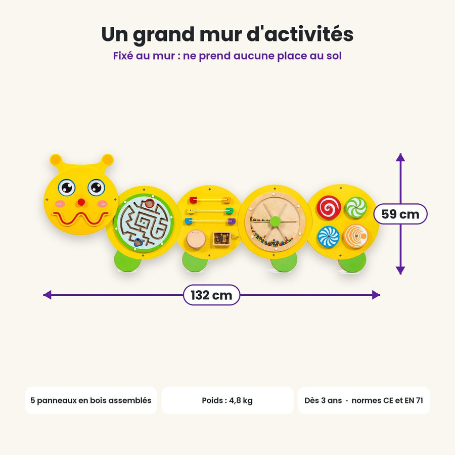 Dimensions du busy board Chenille