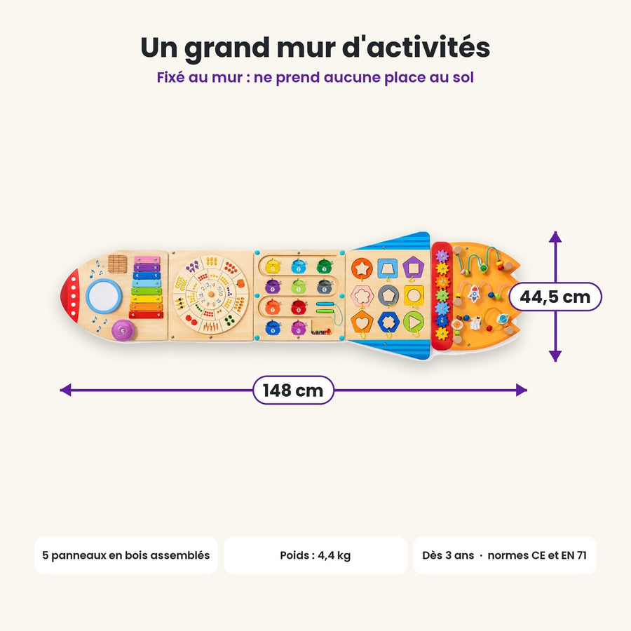 Dimensions du busy board Fusée en bois