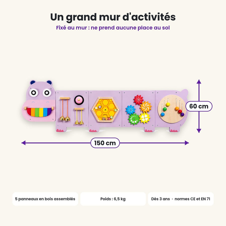 Dimensions du busy board Hippopotame violet