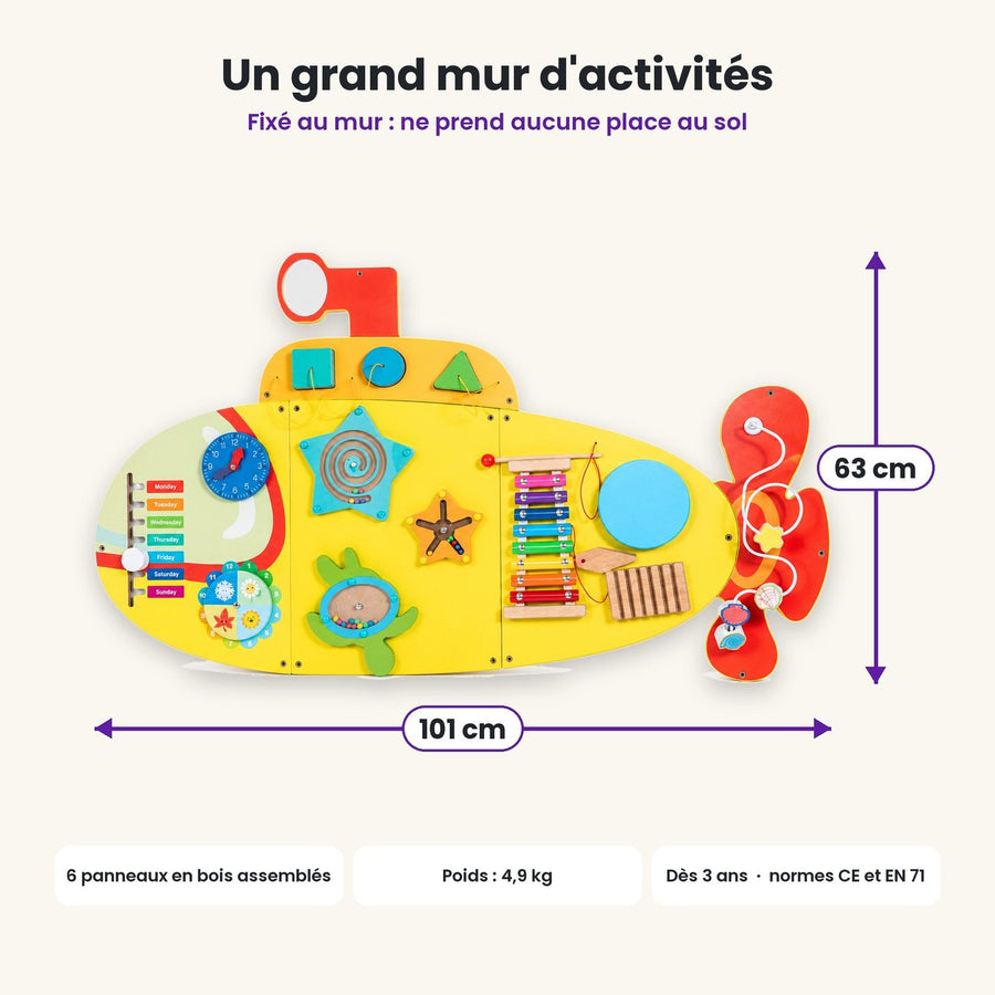 Dimensions du busy board Sous-marin jaune