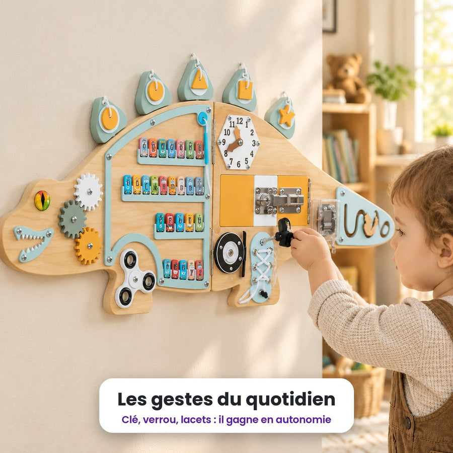 Busy board mural Stégosaure : enfant qui joue