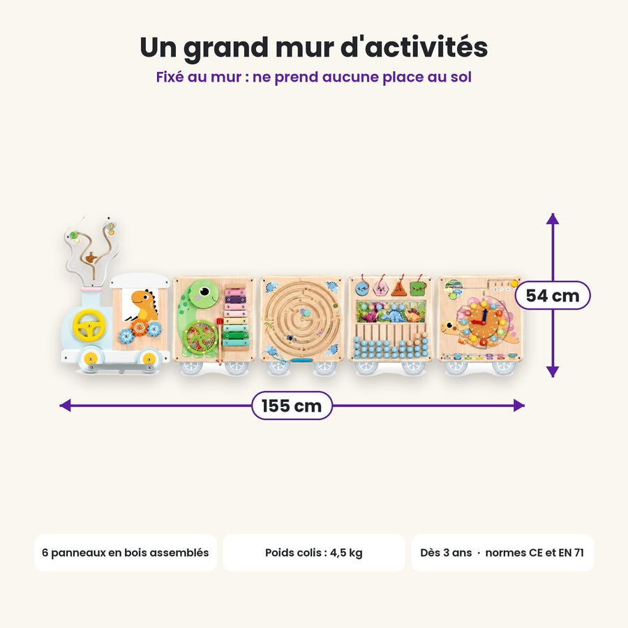Dimensions du busy board Train pastel