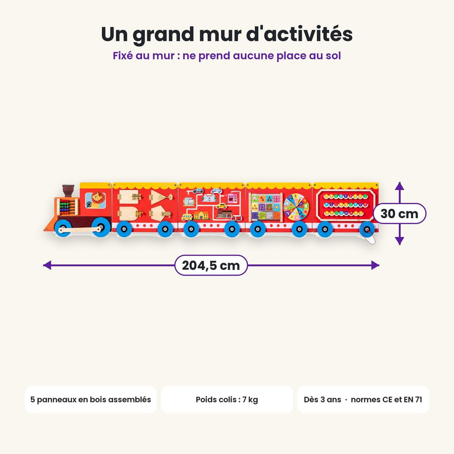 Dimensions du busy board Train rouge