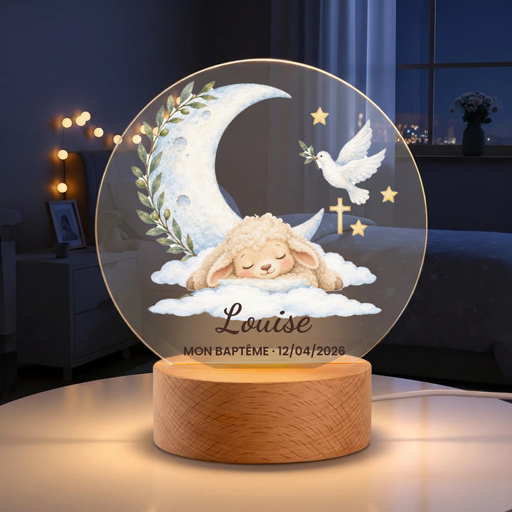 Veilleuse de baptême personnalisée avec prénom et date
