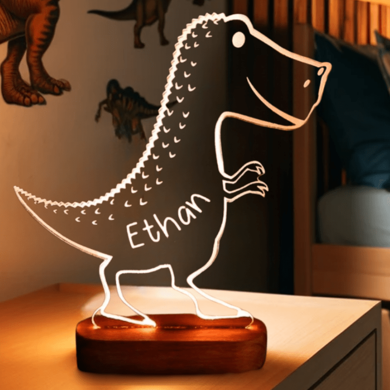 kiddiprint.com Dino Mignon 2 KiddiLight™ - Veilleuse LED Dinosaure Personnalisée pour Chambre de Bébé