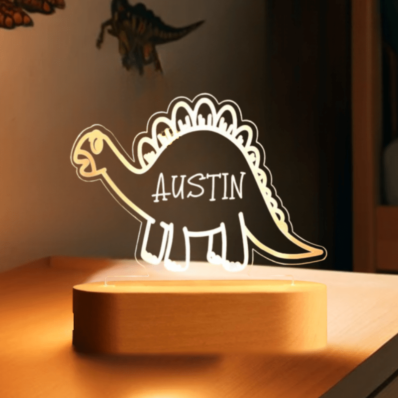 kiddiprint.com Dino Mignon 6 KiddiLight™ - Veilleuse LED Dinosaure Personnalisée pour Chambre de Bébé