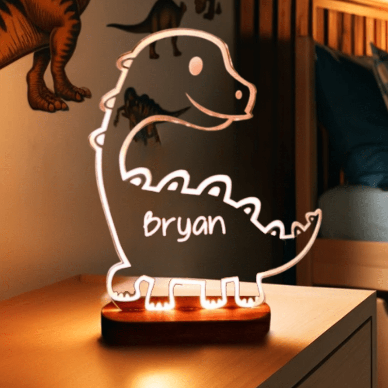 kiddiprint.com Dino Mignon 7 KiddiLight™ - Veilleuse LED Dinosaure Personnalisée pour Chambre de Bébé