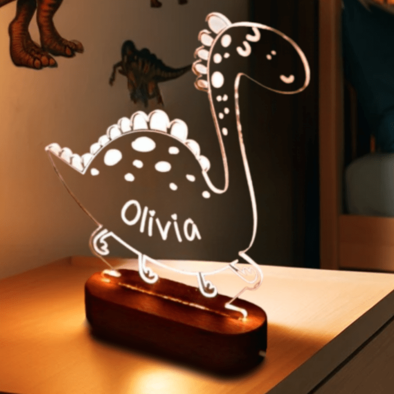 kiddiprint.com Dino Mignon 8 KiddiLight™ - Veilleuse LED Dinosaure Personnalisée pour Chambre de Bébé