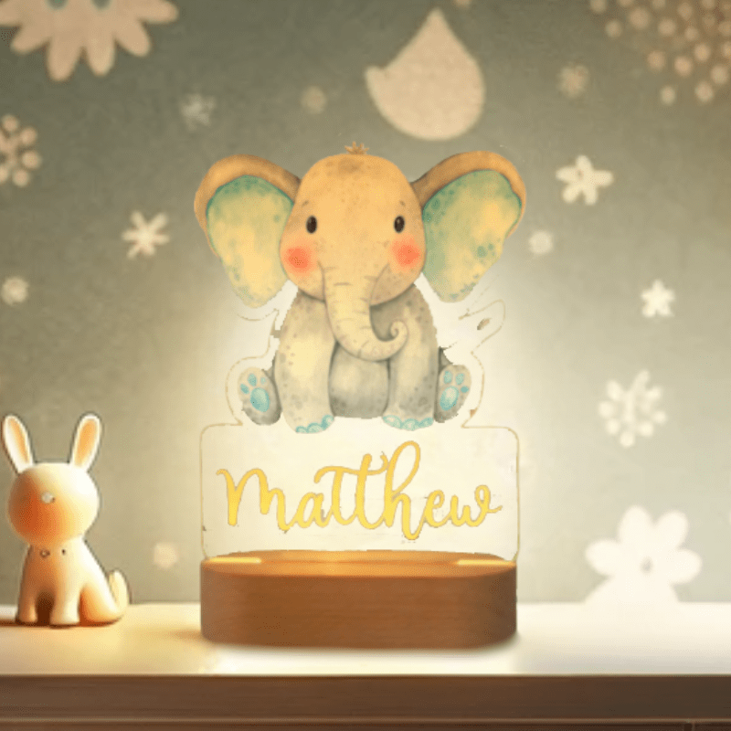 kiddiprint.com Éléphanteau Bleu KiddiLight™ - Veilleuse LED Personnalisée Motif Éléphant pour Enfants