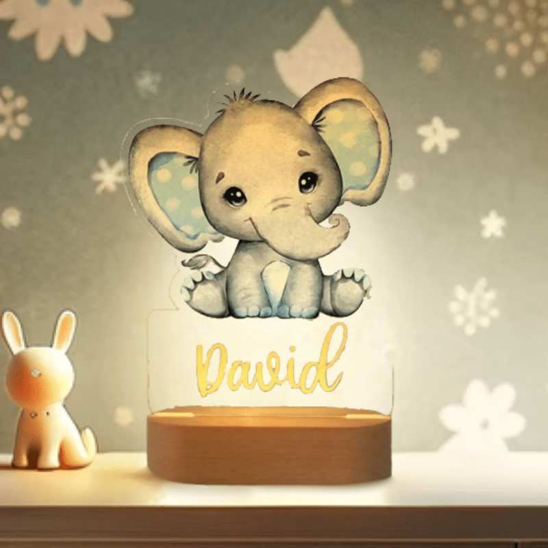 kiddiprint.com Éléphanteau Bleu KiddiLight™ - Veilleuse LED Personnalisée Motif Éléphant pour Enfants