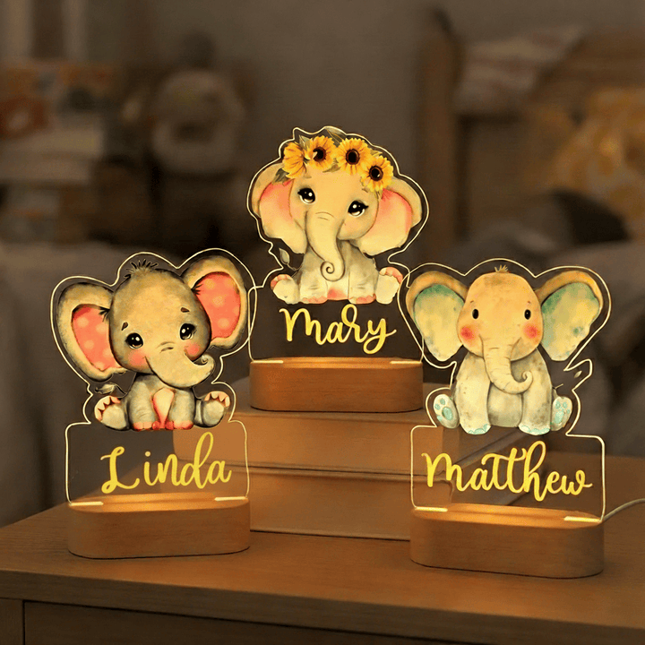 kiddiprint.com Veilleuse KiddiLight™ - Veilleuse LED Personnalisée Motif Éléphant pour Enfants
