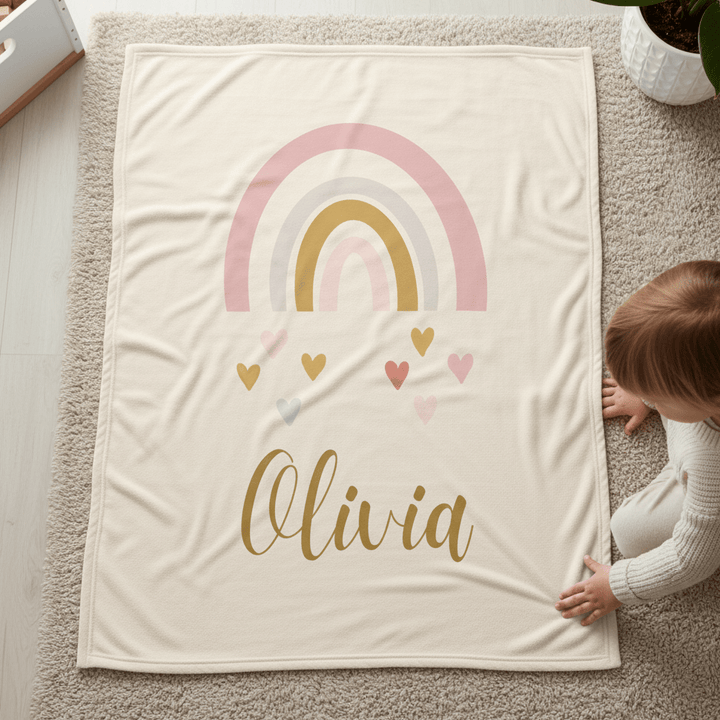 kiddiprint.com Couverture KiddiMinky™ Cream Rainbow - Couverture Plaid Personnalisée Bébé