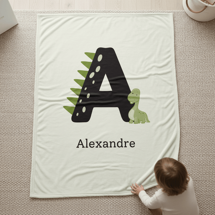 kiddiprint.com Couverture KiddiMinky™ Dino Letter - Couverture Plaid Personnalisée Bébé