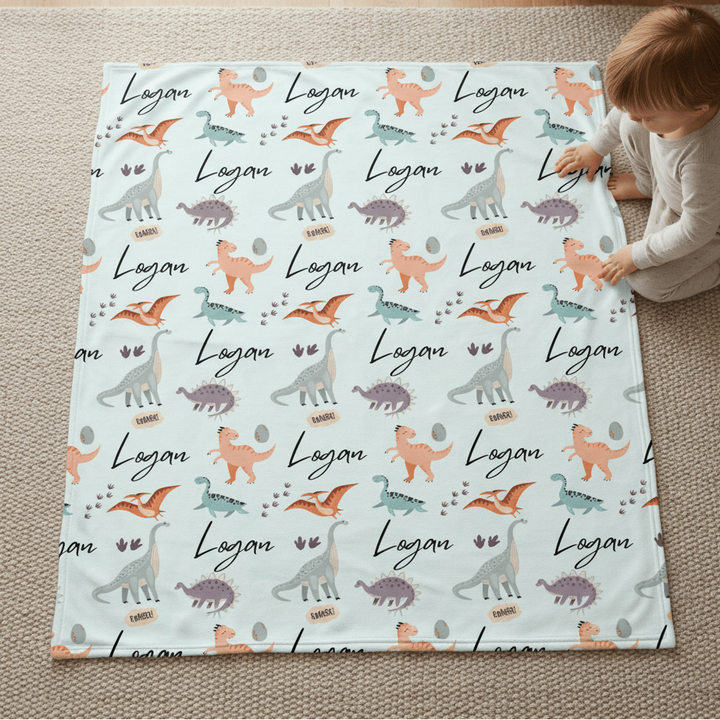 kiddiprint.com Couverture KiddiMinky™ Dino Mignons - Couverture Plaid Personnalisée Bébé