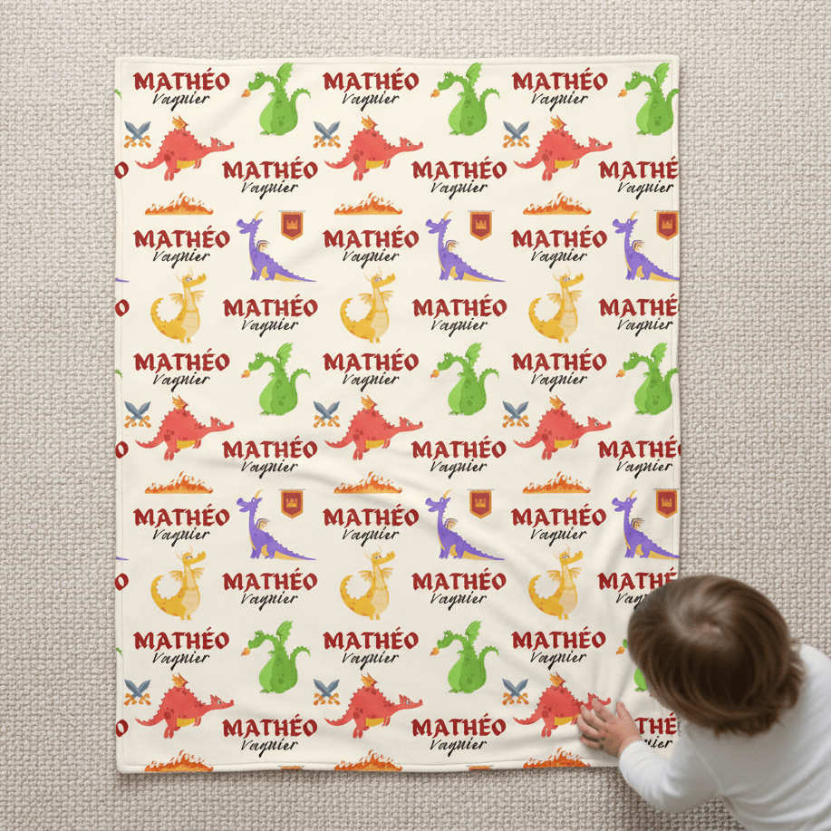 kiddiprint.com Couverture KiddiMinky™ Dragon Amis - Couverture Plaid Personnalisée Bébé