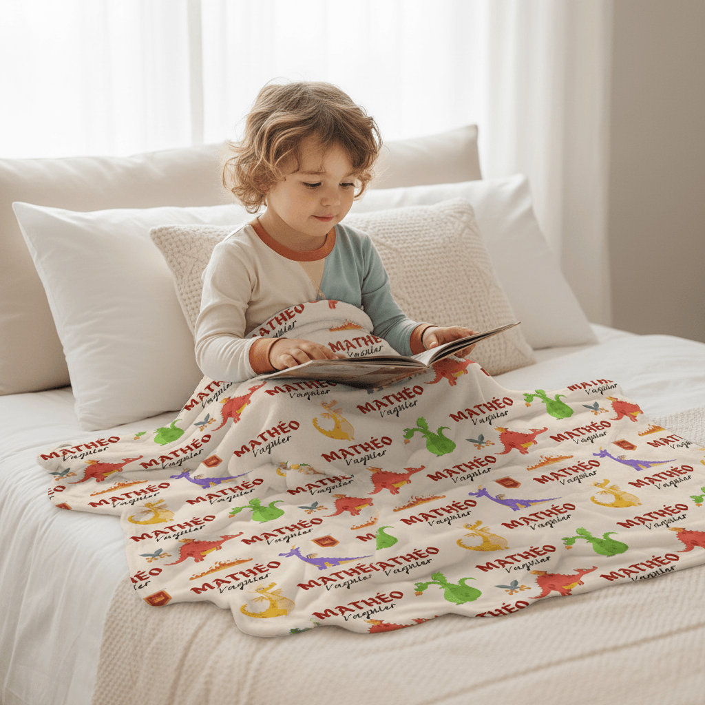 kiddiprint.com Couverture KiddiMinky™ Dragon Amis - Couverture Plaid Personnalisée Bébé
