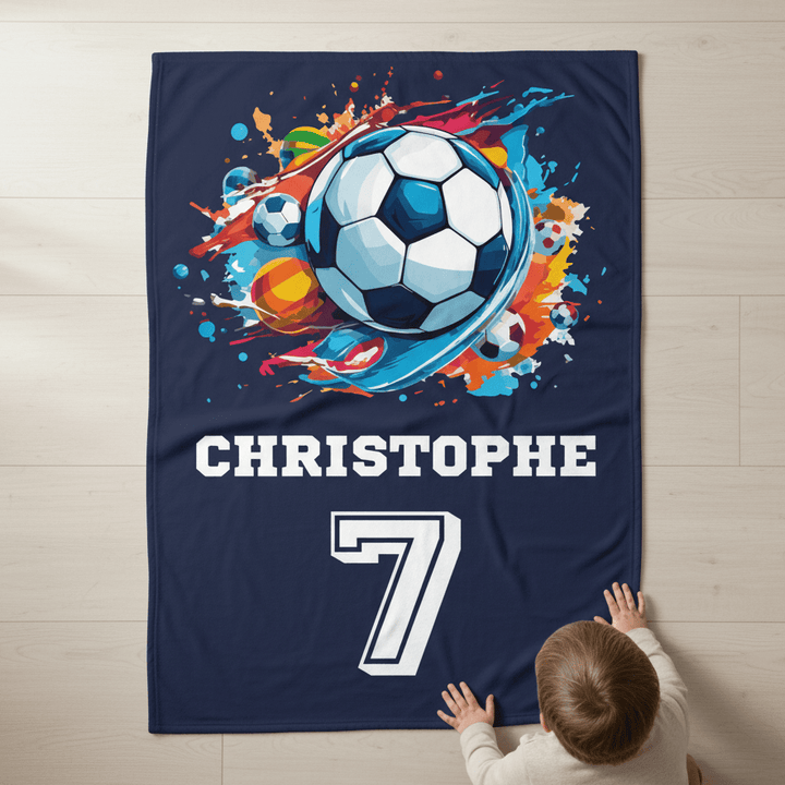 kiddiprint.com Couverture KiddiMinky™ Football - Couverture Plaid Personnalisée Prénom Bébé