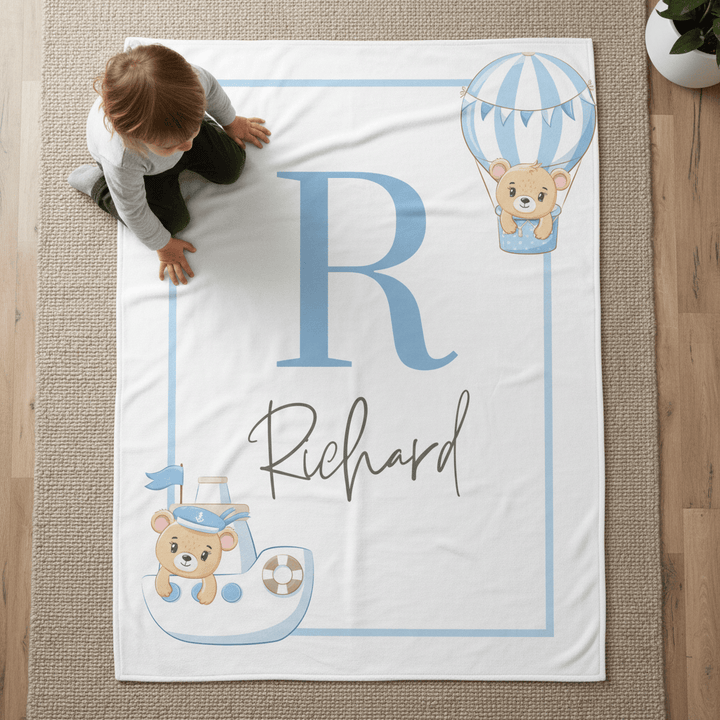 kiddiprint.com Couverture KiddiMinky™ Initale Boy - Couverture Plaid Personnalisée Bébé