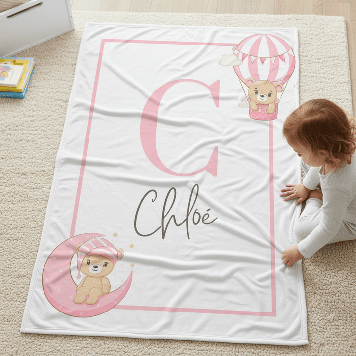 kiddiprint.com Couverture KiddiMinky™ Initale Girl- Couverture Plaid Personnalisée Bébé