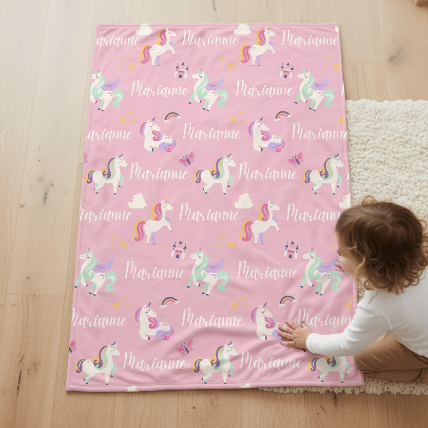 kiddiprint.com Couverture KiddiMinky™ Princesse Licorne - Couverture Plaid Personnalisée Bébé