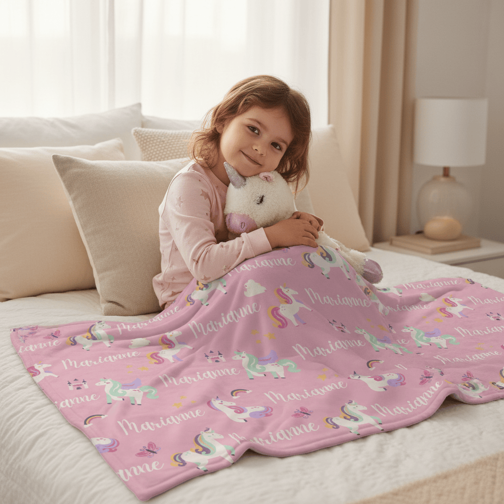 kiddiprint.com Couverture KiddiMinky™ Princesse Licorne - Couverture Plaid Personnalisée Bébé