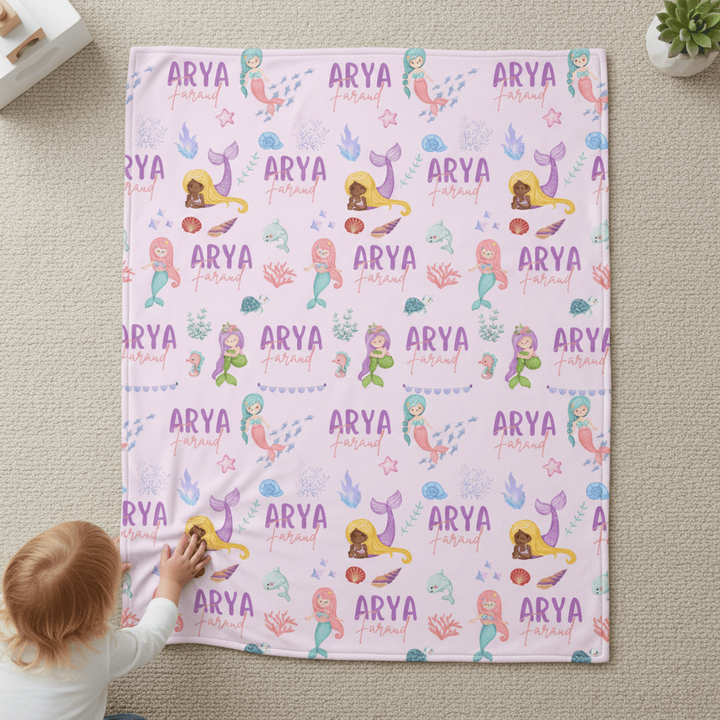kiddiprint.com Couverture KiddiMinky™ Princesse Sirène - Couverture Plaid Personnalisée Bébé