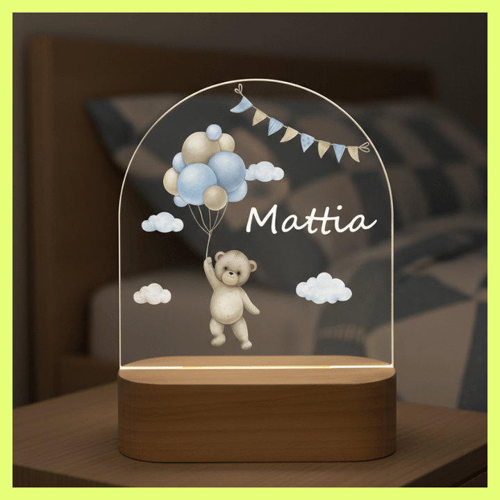 kiddiprint.com Veilleuse Ourson Nuage Ballon Bleu KiddiLight™ - Veilleuse pour Chambre d'Enfant - Ourson Nuage Ballon Bleu