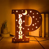 kiddiprint.com P / 19cm KiddiLight™ -  Veilleuse Personnalisée en Bois avec Prénom - Lettre Alphabet Ciel Étoilé