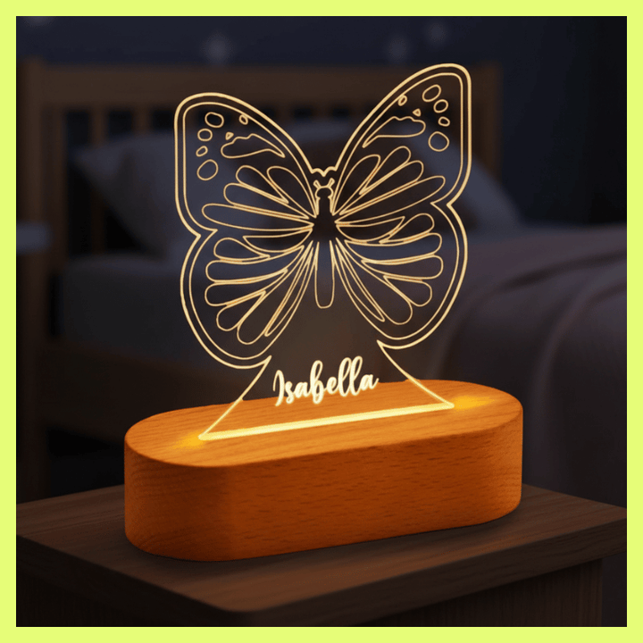 kiddiprint.com Veilleuse Papillon Kiddilight™ - Veilleuse Bébé Personnalisée Papillon Lumineux – Lampe LED Bois