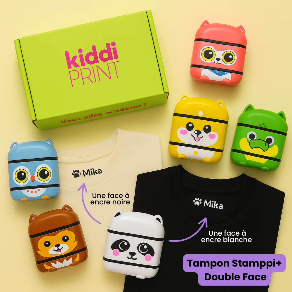kiddiprint.com Tampon Stamppi+ - Tampon Textile Personnalisé Double Face Pour Vêtement