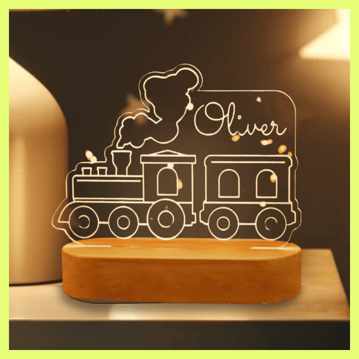 kiddiprint.com Veilleuse Train Kiddilight™ - Veilleuse Enfant Personnalisée Prénom – Train Locomotive LED Base Bois