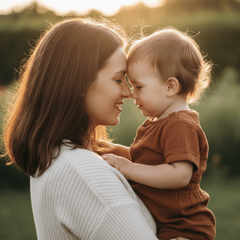 une photo de profile realiste d'une maman et de son enfant