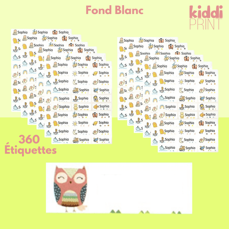 kiddiprint.com 0 Fond Blanc / 360pcs Étiquettes Autocollantes Personnalisées