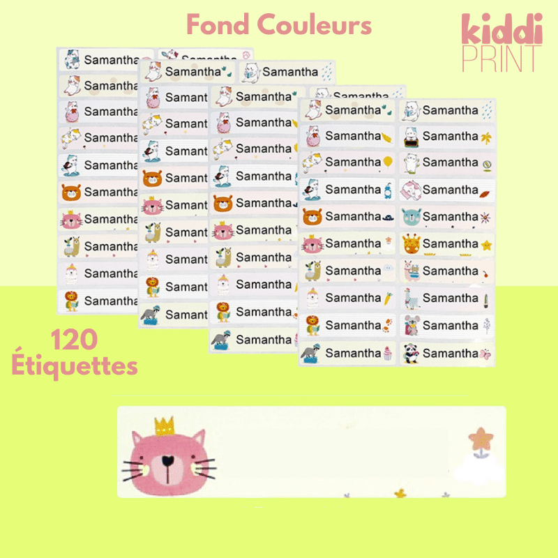 kiddiprint.com 0 Fond Couleur / 120 pcs Étiquettes Autocollantes Personnalisées