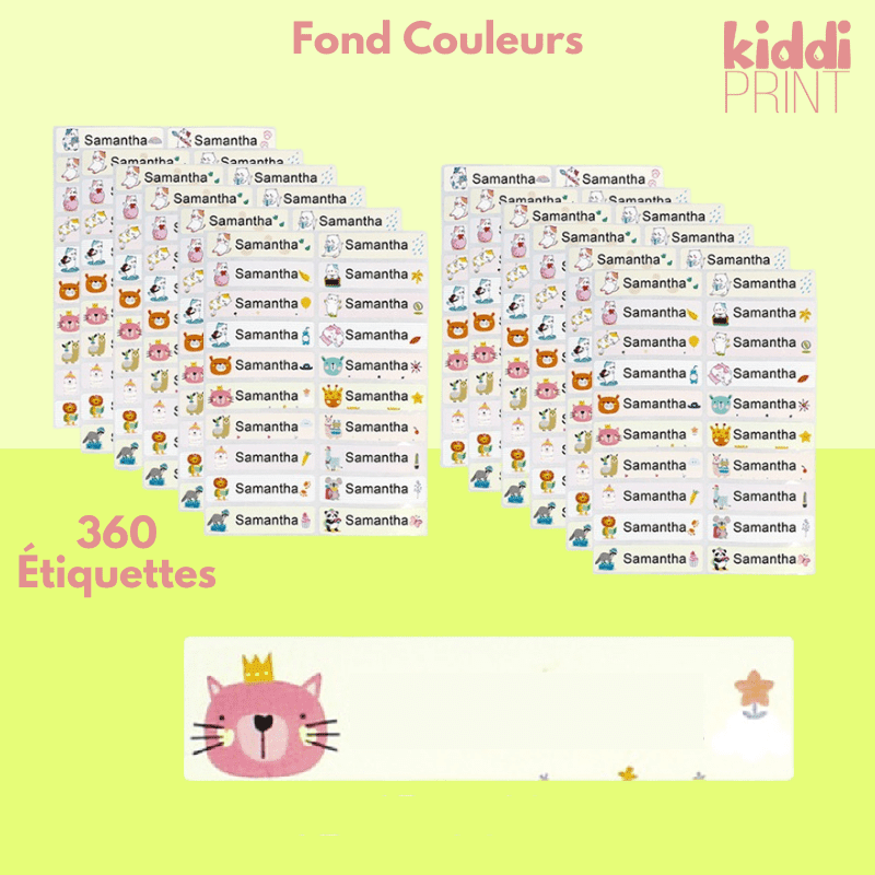 kiddiprint.com 0 Fond Couleur / 360pcs Étiquettes Autocollantes Personnalisées