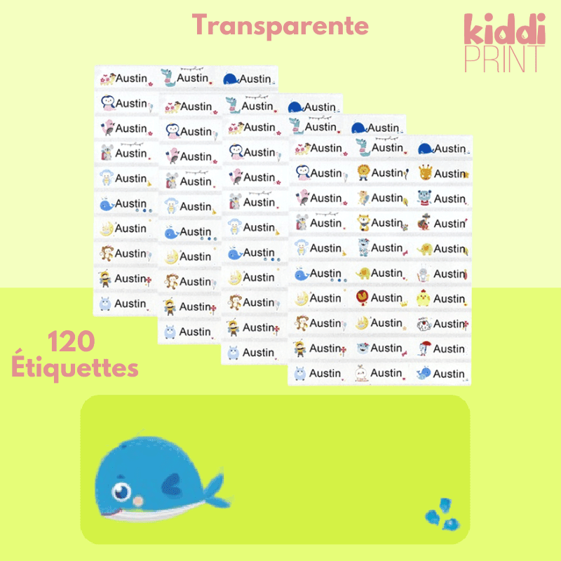 kiddiprint.com 0 Transparente / 120 pcs Étiquettes Autocollantes Personnalisées